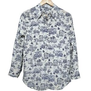 RIANI Blue and White Patterned Buttoned Down Shirt Womens US 6